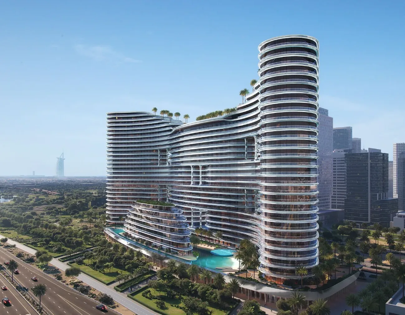 Render exterior de Aquarise en Business Bay, Dubái